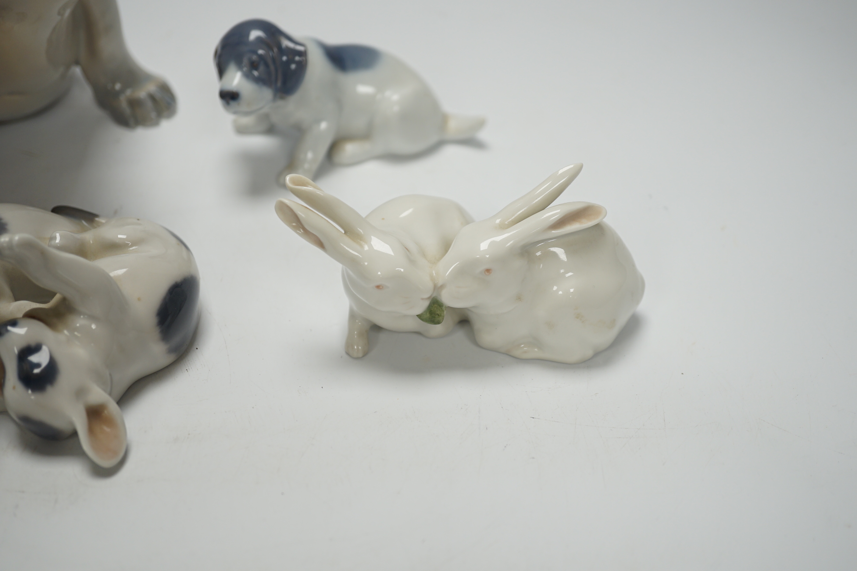 Four Royal Copenhagen animals, dogs and rabbits, tallest 15cm